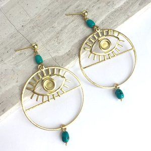 Evil eye hoop earrings w/ turquoise — Post Backs
